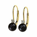 14K Yellow 6 mm Black Cultured Pearl & 1/10 CTW Round Lever Back Earring